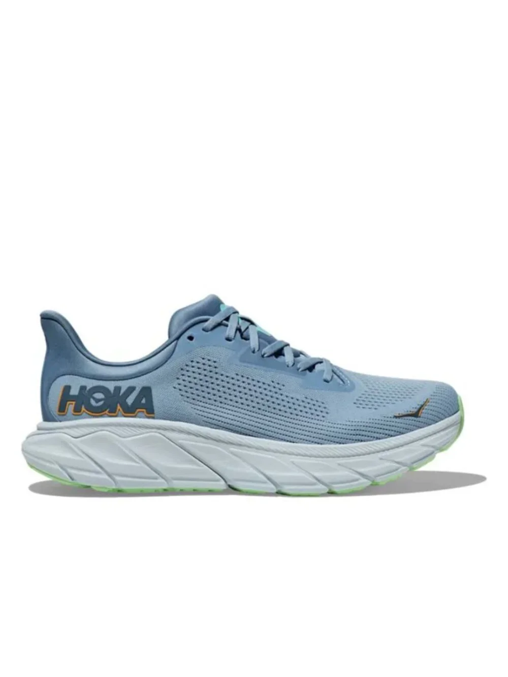 Hoka Light Blue Athletic Running Shoe with Lime Green Accent